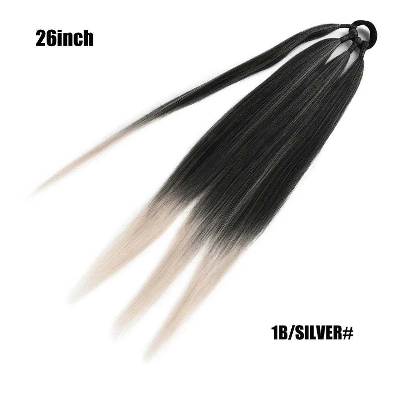 Ponytail Extensions Synthetic Boxing Braids Wrap Around Chignon Tail With Rubber Band Hair Ring 26 Inch Brown Ombre Braid DIY