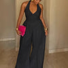 Znaiml Elegant Evening Gowns Biarthday Party One Pieces Wide Leg Pants Outfit for Women White Halter Backless Jumpsuit Rompers
