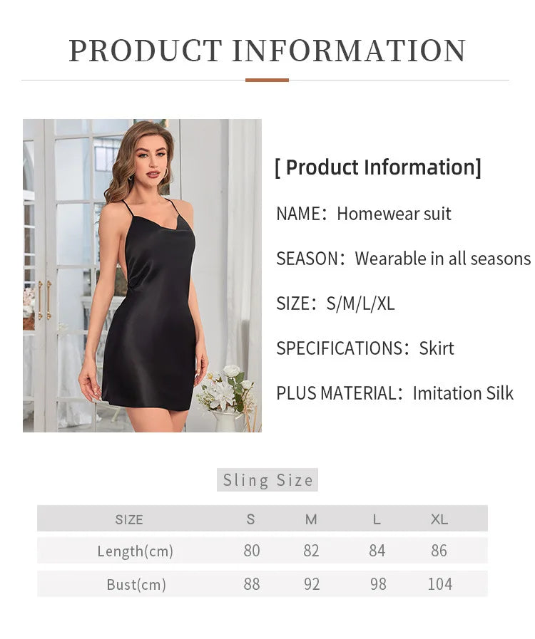 Fashion Solid Color V-neck Home Nightgown Women's Backless Cross Suspender Skirt Butterfly Decoration Simulation Silk Thin Dress