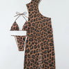 3 Pieces Leopard Triangle Halter String Bikini Hollow Out Swimsuit Women Swimwear Female Bathers Bathing Swimming Swim Suit