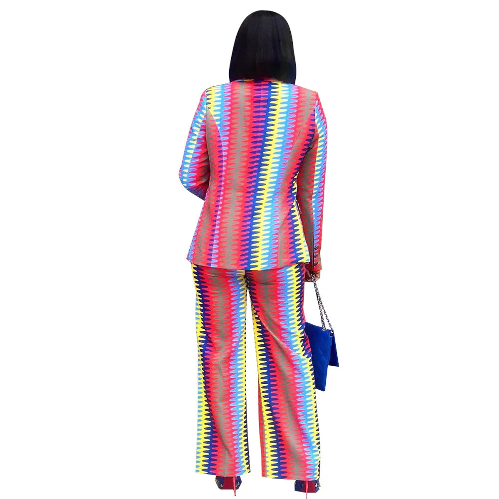 2024 Women Formal Jacket & Trousers Office Lady Outfits Autumn Women Two Pieces Set Print Blazer Coat & Pants Suit Sets Female