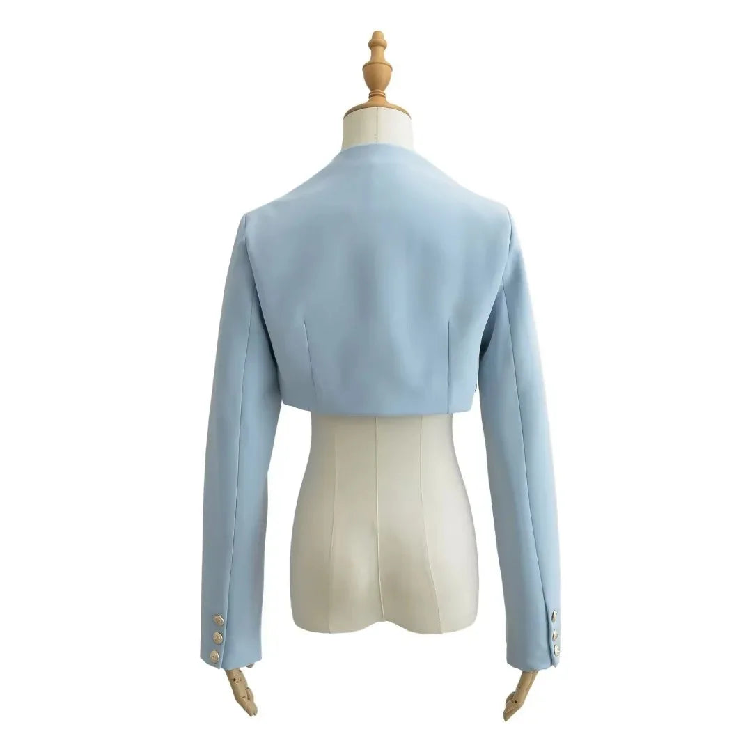2023 Autumn V neck Open stitching Cropped Blazer Women Full Sleeve Short Suits Fashion Outerwear