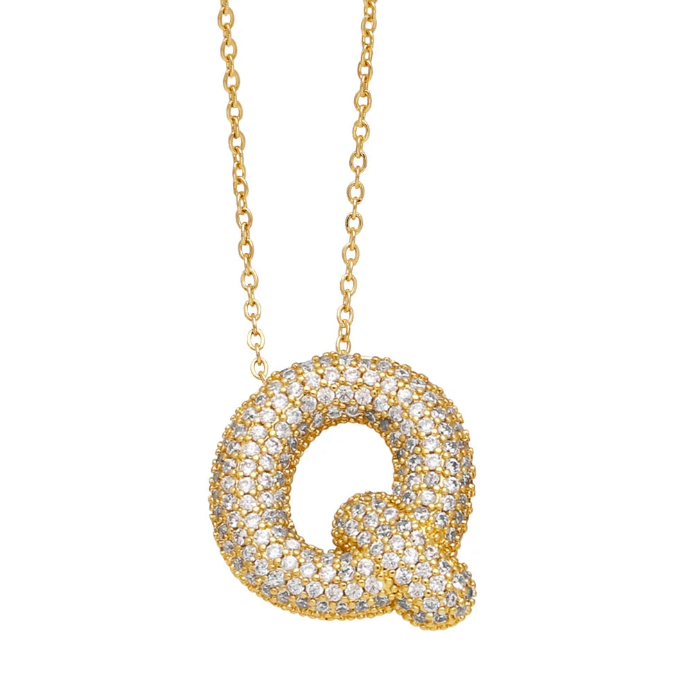 FLOLA Chunky Clear Crystal Initial Necklaces For Women Bubble Letter Necklace Custom Name Jewelry Birthday Gifts nkeb798