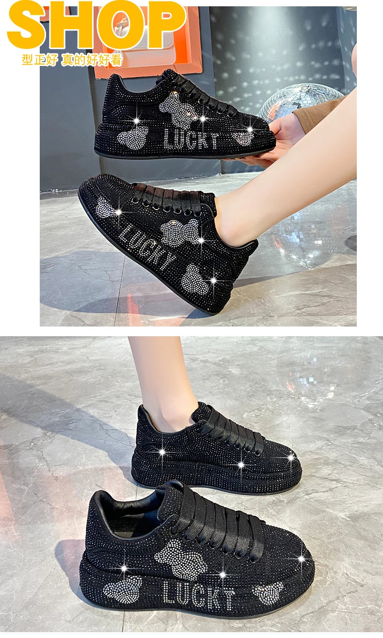 Luxury Women's Sneakers with Sparkles Shoes Woman Shoe Luxury Platform Woman-shoes Trainers Rhinestone Fashion Heels Casual Shoe