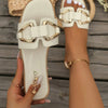 Women Metal Decor Single Band Flat Sandals Fashion Sexy Open Toe Outdoors Slides Luxurious Office Ladies Party Female Shoes