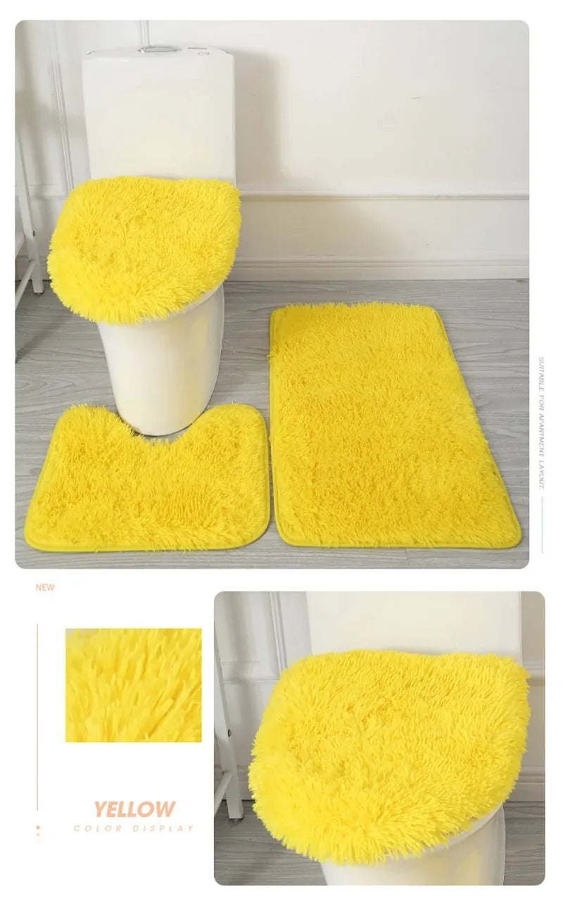 3PCS/set Solid Color Home Carpets Toilet Lid Cover Rugs Kit Non-slip Foot Mat for Bathroom Floor Bath Rug Foot Mat