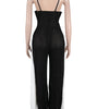 Beyprern Women's Patchwork Spaghetti Straps Knitted Wide Legs Jumpsuits One Piece Outfits Night Clubwear Female Workout Overalls
