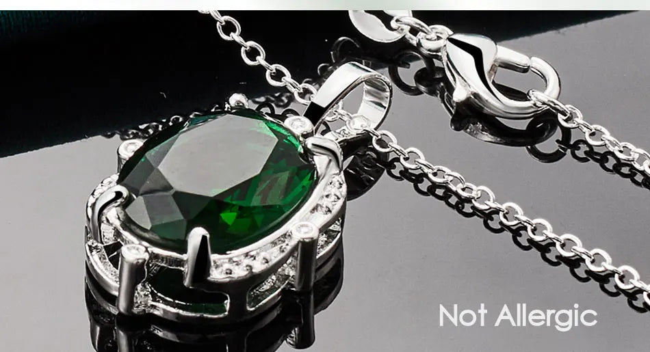 DOTEFFIL 925 Sterling Silver Green Zircon AAAAA Pendant Necklace 16-30 Inch Chain For Woman Fashion Wedding Party Charm Jewelry