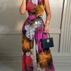 Elegant Women Wide Leg Long Juumpsuit 2024 Spring Summer Fashion Printed Sleeveless Casual Holiday Bodysuits Jumpsuits Trousers