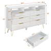 6 Drawers Dresser for Bedroom with LED Lights, High Gloss Chest of Drawers with Metal Legs, Modern Wood Closet Storage Organizer
