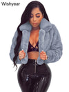 Fashion Faux Fur Open Stitch Lapel Crop Jackets Women Clothing Autumn Winter Solid Long Sleeve Warm Furry Fluffy Coat Outer Wear