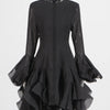 TWOTWINSTYLE Women's Dress Irregular Pleated Patchwork Fashion Long Lantern Sleeve Waist Cinching Mini Dresses 2024 New Clothing
