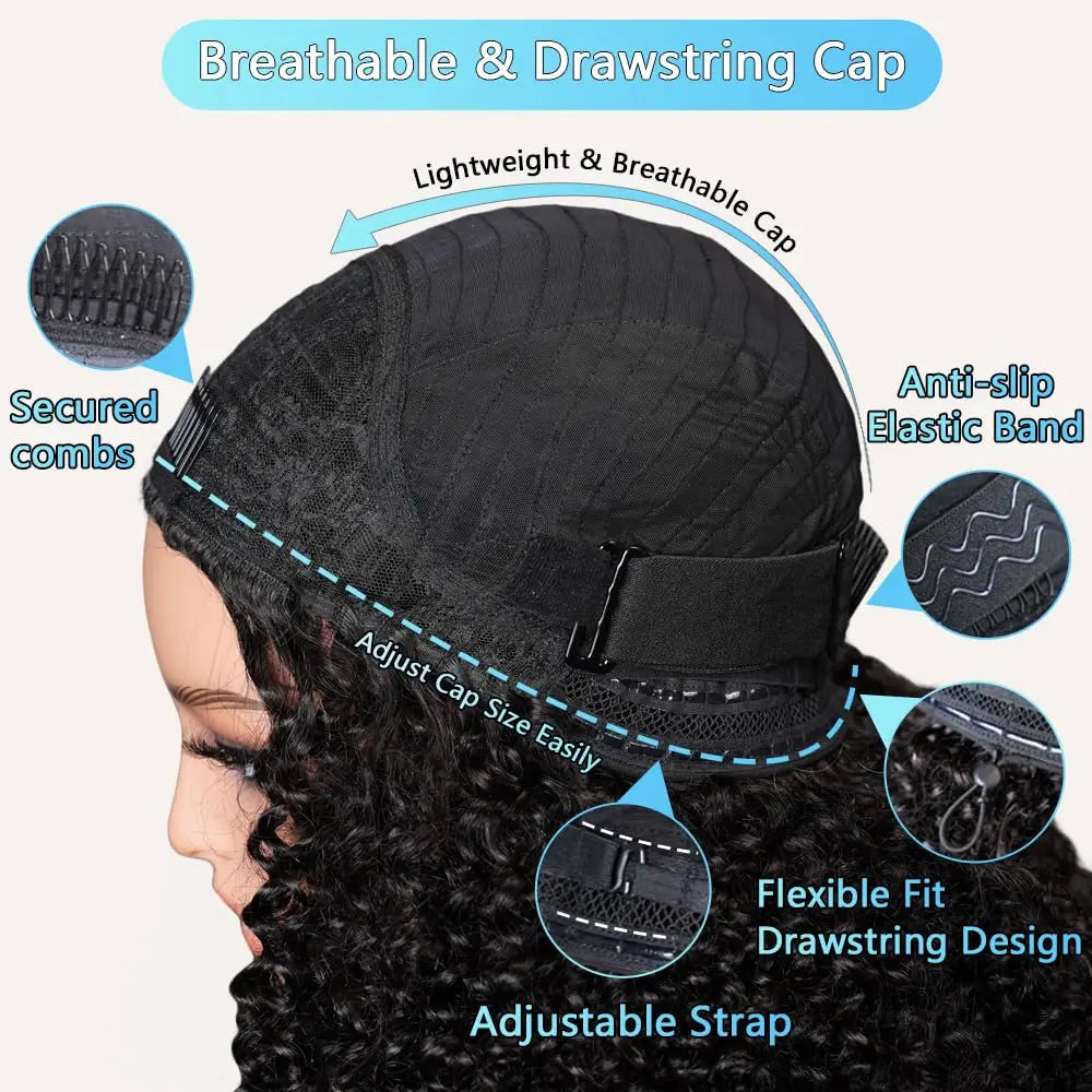 Half Wig Kinky Curly 200% Density Remy Hair Curly Wigs 100% Human Hair No Leave Out Upgrade Glueless Clip In Half Wigs For Women