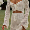 Mesh Crochet Long Beach Shirt Women Solid Cover Up Ladies Long Sleeve Hollow Out 2025 Sexy Beachwear Bathers Swim Bathing Suit