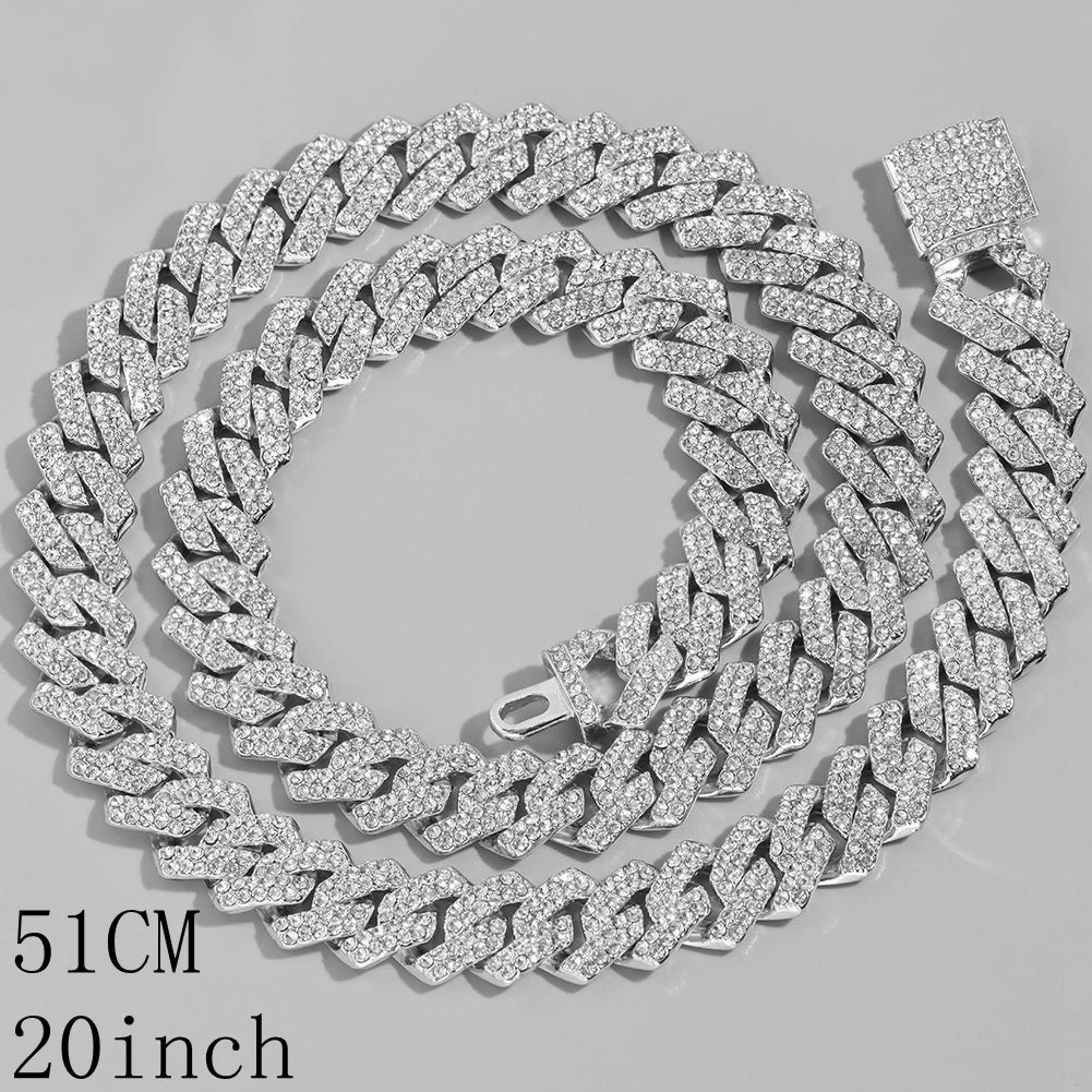 Caraquet Punk Hip Hop Cuban Link Chain Choker Necklace Iced Out Rapper Crystal Necklace Fashion Bling Rhinestone Jewelry Gift