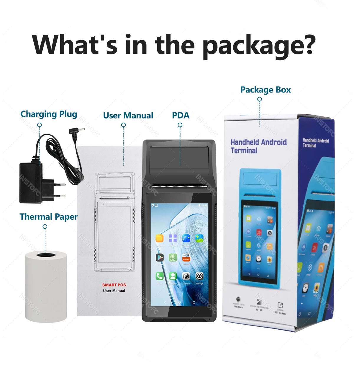 Handheld POS Receipt Printer for Android 8.1 1D 2D QR Barcode Scanner PDA Terminal Support 3G WiFi Touchscreen 58mm Width