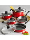 Beautiful and practical 9-piece nonstick cookware set in red for everyday kitchen use