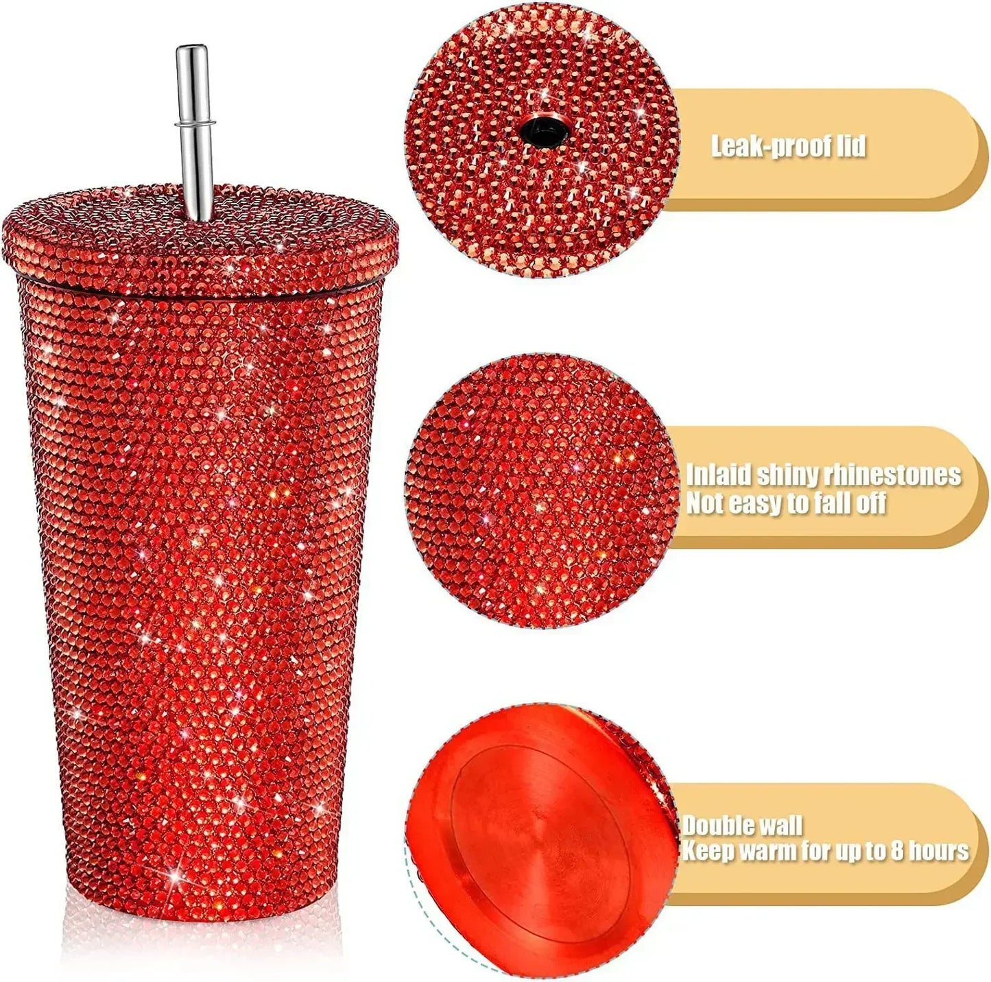 1 Pc Rhinestone Coffee Cup Gift Cup Rhinestone Rhinestone Thermos Cup Double Stainless Steel Straw Cup Coffee Mug  Water Bottles