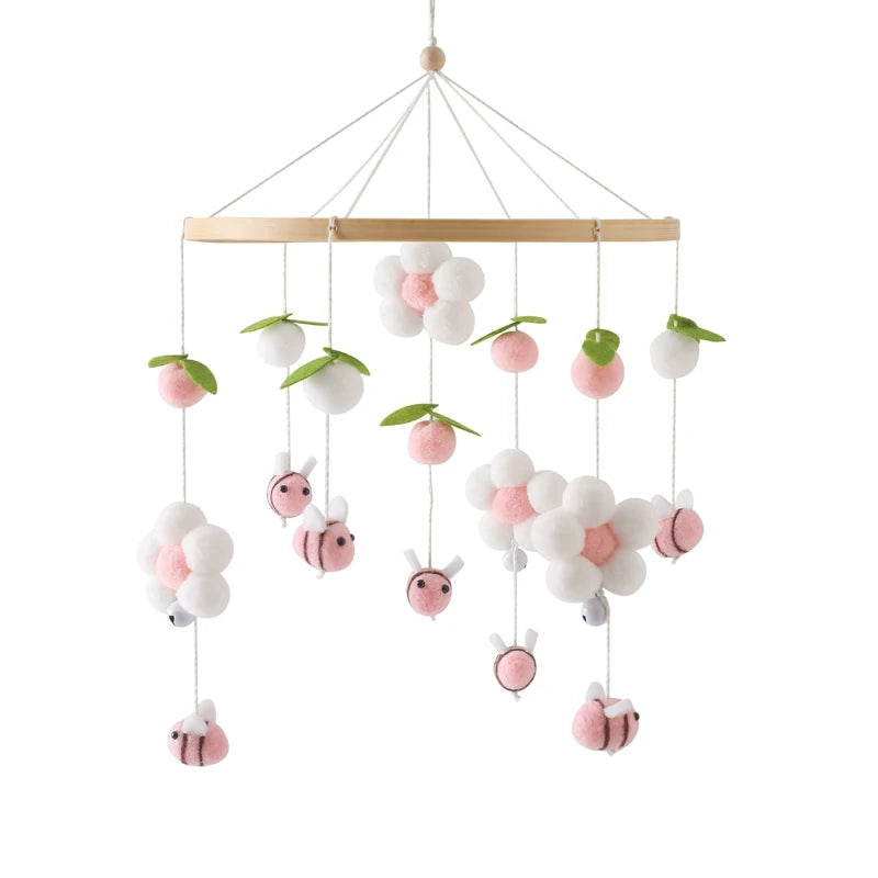 Baby Crib Mobile Rattle Toy 0-12Months Infant Soft Felt Teddy Velvet Pink Bear Bed Bell Hanging Toy Holder Bracket Crib Girl Toy