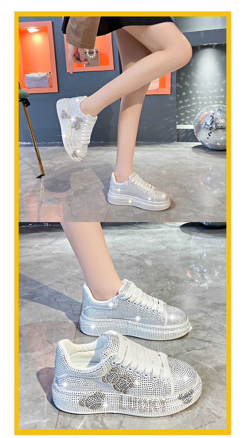 Luxury Women's Sneakers with Sparkles Shoes Woman Shoe Luxury Platform Woman-shoes Trainers Rhinestone Fashion Heels Casual Shoe