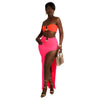 Women Two Piece Set Solid Color Breast Wrap Top and Irregular Slit Long Skirt Suit Lady Streetwear Mini Skirt Club Party Outfits