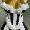 2025New Women Flower Decoration Strapless Black White Stripe Bandage Short Dress Cocktail Party Elegant Evening Club Party Dress