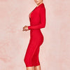 Women's Deep V Neck Bandage Dress Long Sleeve Folds Bodycon Black Midi Sexy Elegant Club Celebrity Runway Evening Party Dresses