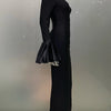 STOCK Shining Diamonds Neck Flare Sleeve Black Long Bandage Dress Elegant Woman Evening Party Dress Cocktail Party Outfit