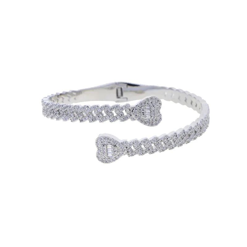 Iced Out Cuff Bangle Paved Setting Bling Cz Cubic Zirconia Wrist Cuban Chain Link Bracelets Fashion Hip Hop Jewelry for Women