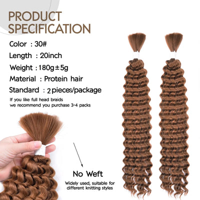 Synthetic Braiding Hair for Boho Braids 20Inch 90G Deep Wave Bulk High Quality Synthetic Protein Hair Extensions For Women