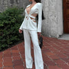 Modphy Red Sexy V-neck Long Sleeve Jacket+High Waist Flare Pants Blazer Set Women'S 2025 New Hollow Out Designer Two-Piece Set