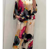 Casual Sets for Women 2 pieces Summer Fashion Printed Satin Two Piece Sets Women Sexy Round Neck Top+Wide Leg Long Pants Outfits