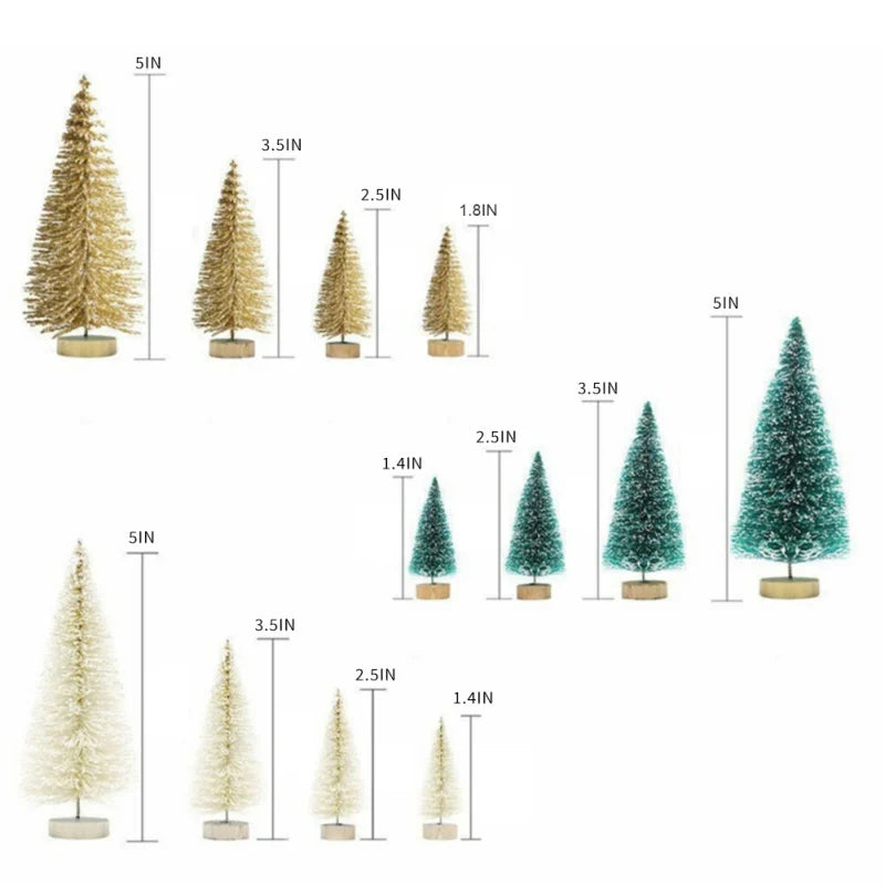 8-Piece Mini Christmas Tree Sisal Silk Cedar - Decoration Small Christmas Tree - Gold Silver Blue Green White Festive Tree