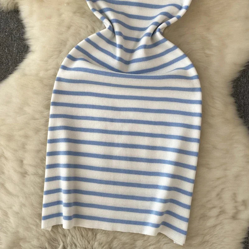 Striple 2024 Sexy Summer Knit Strap Dress Women Tank Elatic Waist Bodycon Sundress Female Beach  Backless Midi Dress