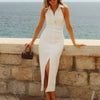 Bornladies Summer Sleeveless Single Breasted Dress Fashionable Ladies Slim Fit Collar Solid Color Long Dresses Women's Clothing
