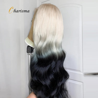 Charism Synthetic Lace Front Wig 60 Platinum Blonde To Black Ombre Wig Pre Plucked Natural Hairline Lace Frontal Wigs For Women