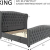 King Size Platform Bed Frame, Velvet Upholstered Bed with Deep Button Tufted & Nailhead Trim Wingback Headboard