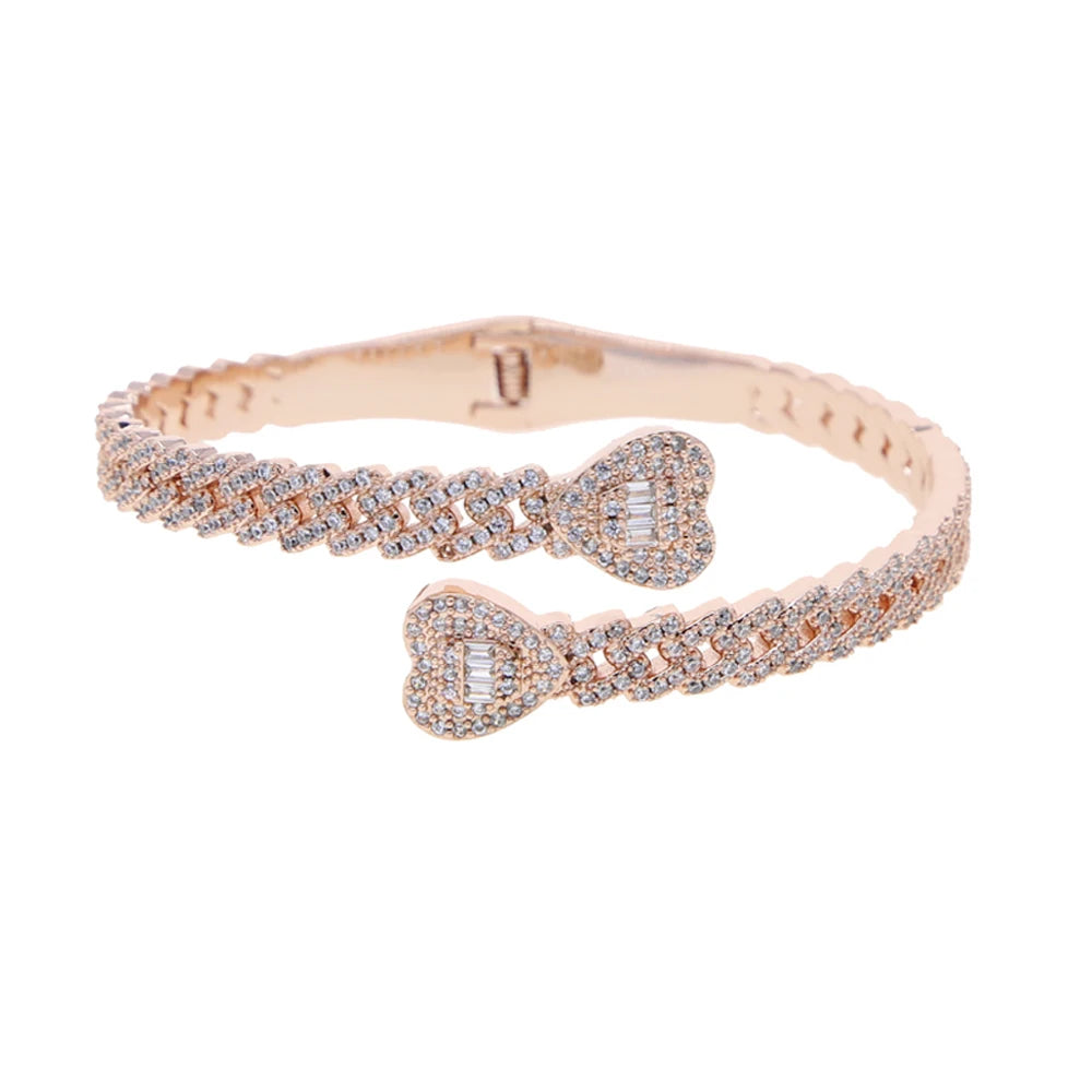 2025 New Iced Out Bling Opened Heart Flower Charm Bracelet AAA CZ Zircon Butterfly Bangle For Men Women Hip Hop Luxury Jewelry