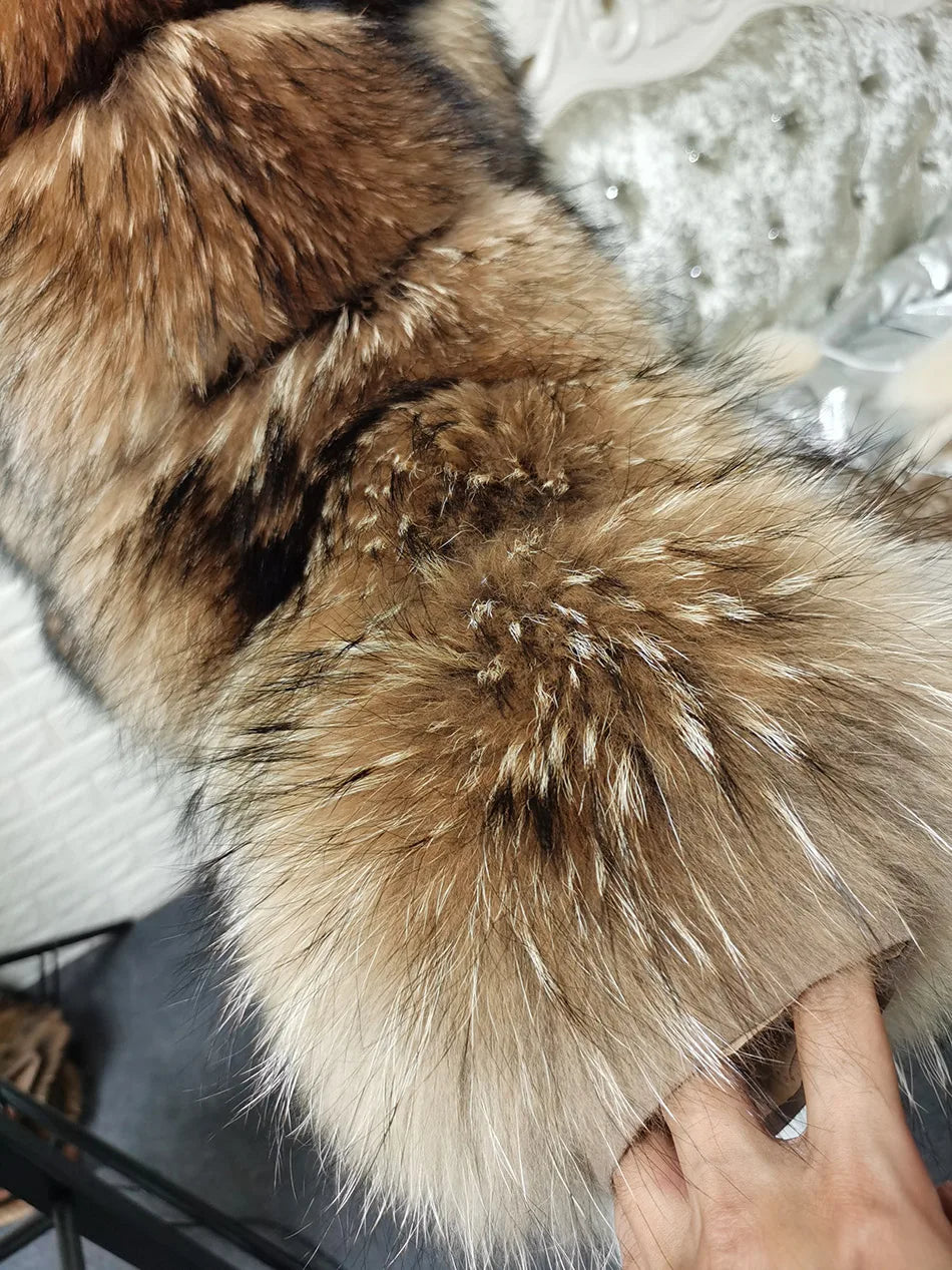 2025 MAOMAOKONG Natural Real Fox Fur Coat Women Winter Long Sleeve Luxury Raccoon Fur Jackets Thick Top Female Furry Coat Vest