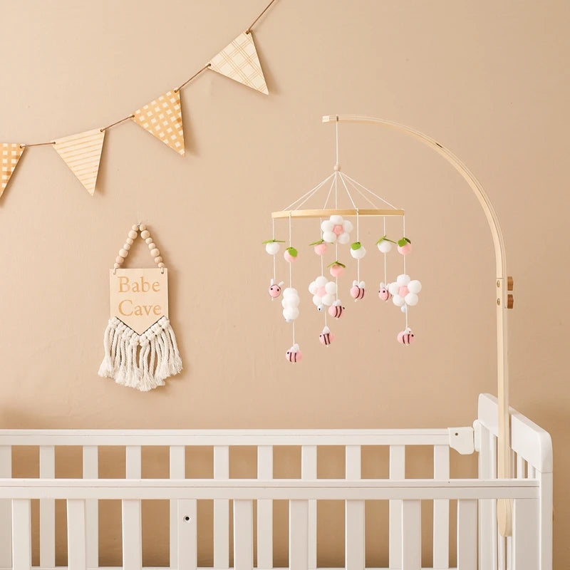 Baby Crib Mobile Bed Bell Rattle Toys Wooden Crochet Stars Pendant Bed Bell Toys Newborn Comfort Crib Bracket Hanging Toys Gifts