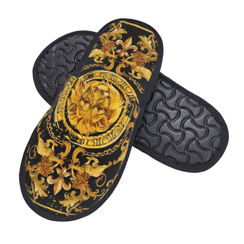 Custom Queen Of Absolutely Everything Gold Baroque Soft Memory Foam House Slippers Women Comfy Warm Anti-skid Sole Slipper