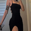 AltGoth Fairycore Sexy Midi Dress Women Streetwear Mall Gothic Backless Lace-up Halter High Waist Bodycon Dress Partywear Female