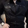 Spring Autumn Men's Korean Fashion Business Casual Rhinestone Button Up Shirt Male England Black Long Sleeve Slim Handsome Tops