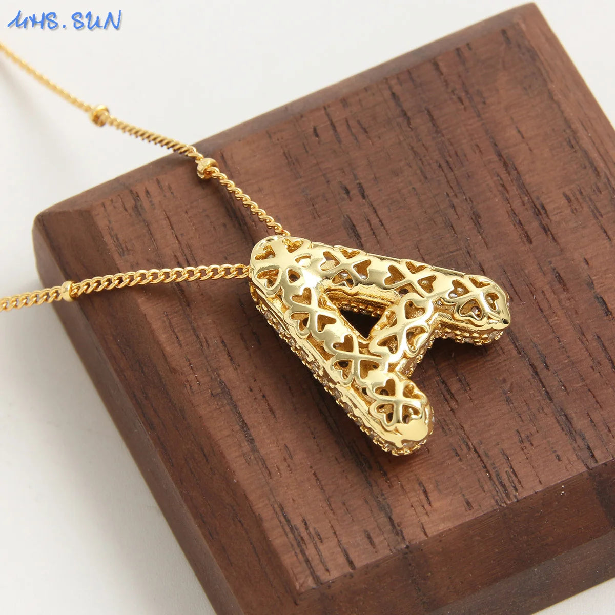 SUNSLL Cubic Zircon A-Z 26 Bubble Letter Necklace 2 Sizes Gold Plated M Chunky Balloon Initials Pendant Women Chain Jewelry 2024