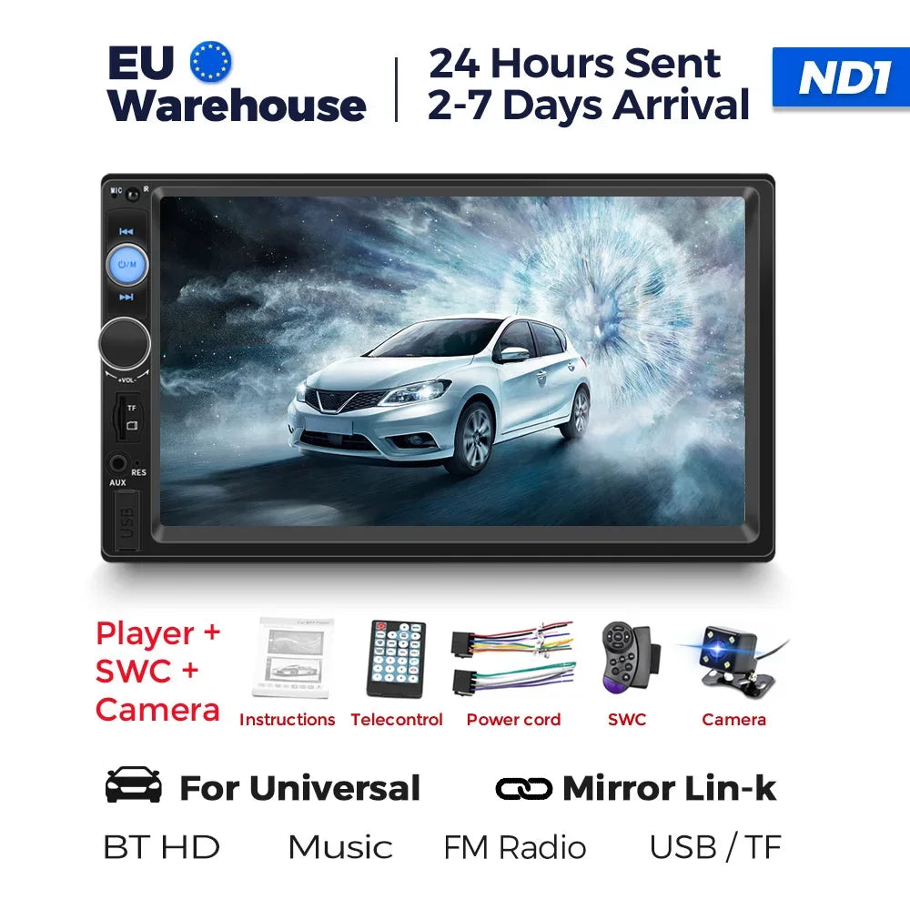 2DIN MP5 Video Player 7'' Universal Car Radio Multimedia Support Bluetooth USB TF FM Carplay Android Auto Touch Stereo Autoradio