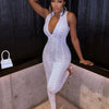 Weird Puss Ruffles Stretch Jumpsuit Women Casual Tight Fitness Activity Sleeveless Low-Neck Solid Skinny Sporty Workout Overalls