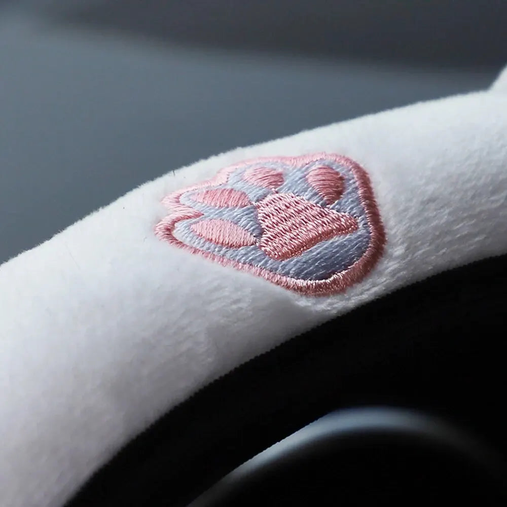 Cute Cartoon Plush Kitten Warm Car without Inner Ring Steering Wheel Cover Car Accessories Suitable for 14.5-15INCH