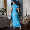 Hugcitar Pure Color O Neck Short Sleeve Slit Sexy Bodycon Slim Maxi Prom Dress 2024 Summer Women Elegant Party Festival Clothes