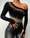 Top Women 2025 Spring New Fashion Rhinestone Bandeau Sheer Mesh Slim Fit Long Sleeve Tee Sexy Skinny Daily T-Shirt Top