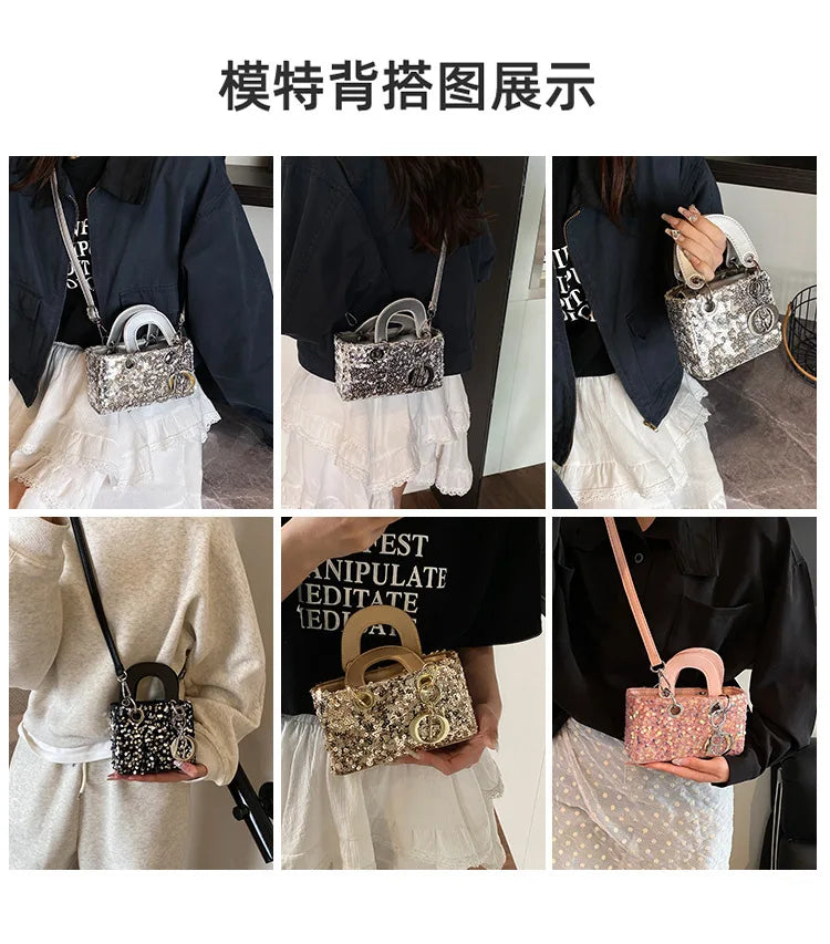 Sparkly Glitter Mini Evening Bag for Women, Designer Crossbody Shoulder Purse, Luxury Party Wedding Clutch, Unique Boutique Gift